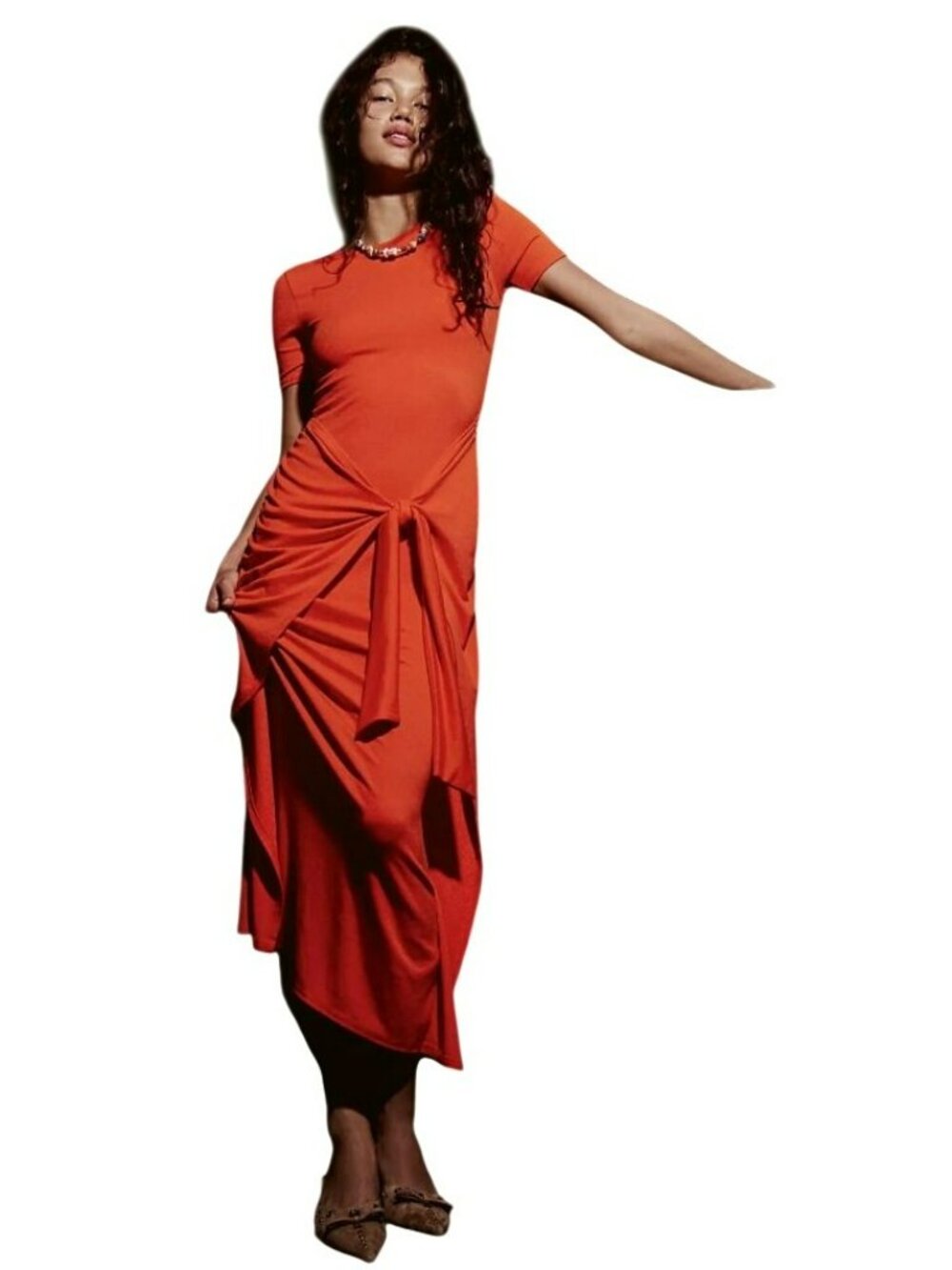 New Free People Sz Small Good Feels Short-Sleeve Maxi Dress Red Orange